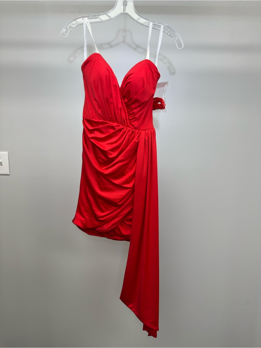 Red Ruched Draped Mini Dress